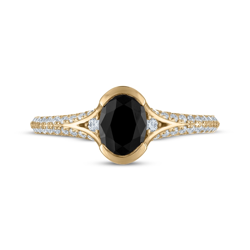 Oval-Cut Black Diamond & White Diamond Engagement Ring 1-1/4 ct tw 14K Yellow Gold