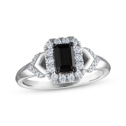 Now + Forever Emerald-Cut Black Diamond & White Diamond Halo Engagement Ring 1-1/4 ct tw 14K White Gold