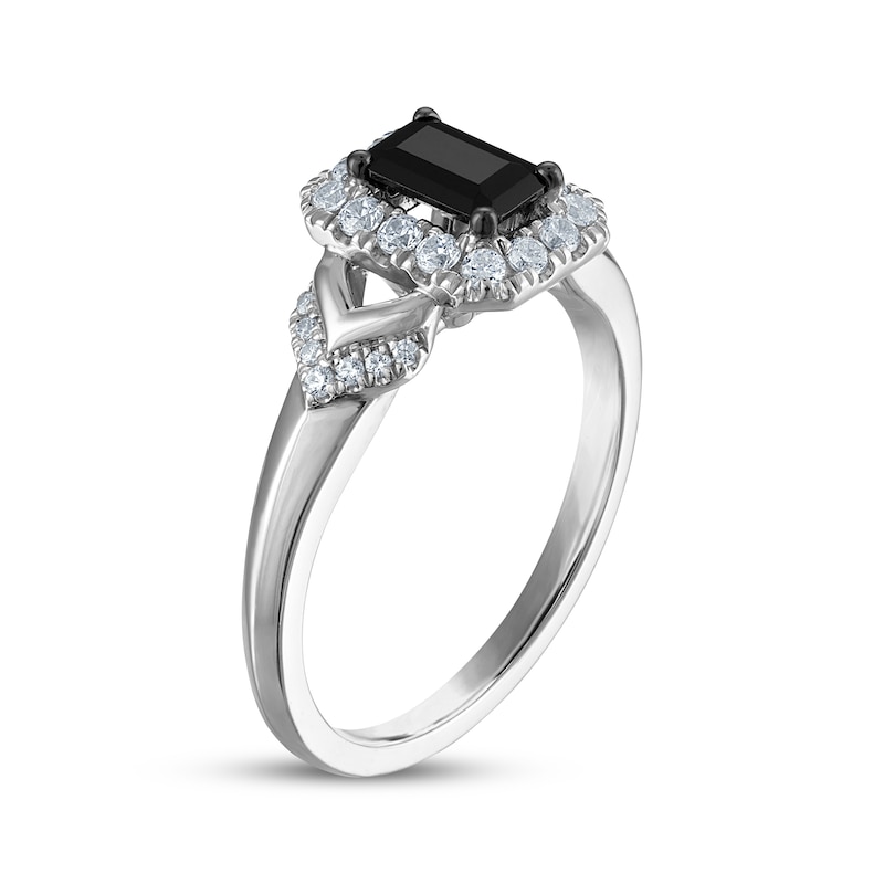 Emerald-Cut Black Diamond & White Diamond Halo Engagement Ring 1-1/4 ct tw 14K White Gold