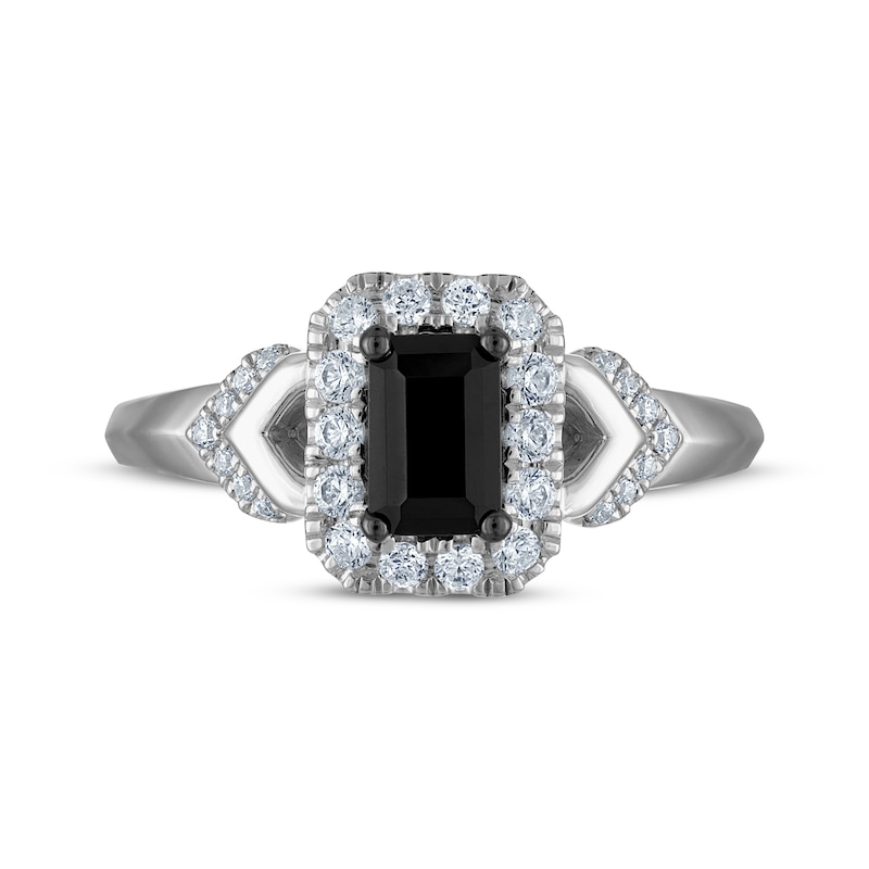 Emerald-Cut Black Diamond & White Diamond Halo Engagement Ring 1-1/4 ct tw 14K White Gold