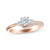 Thumbnail Image 1 of Memories Moments Magic Round-Cut Diamond Three-Stone Swirl Engagement Ring 3/4 ct tw 14K Rose Gold