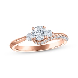 Memories Moments Magic Round-Cut Diamond Three-Stone Swirl Engagement Ring 3/4 ct tw 14K Rose Gold