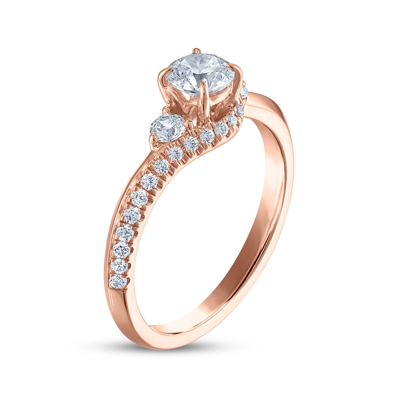 Main Image 2 of Memories Moments Magic Round-Cut Diamond Three-Stone Swirl Engagement Ring 3/4 ct tw 14K Rose Gold