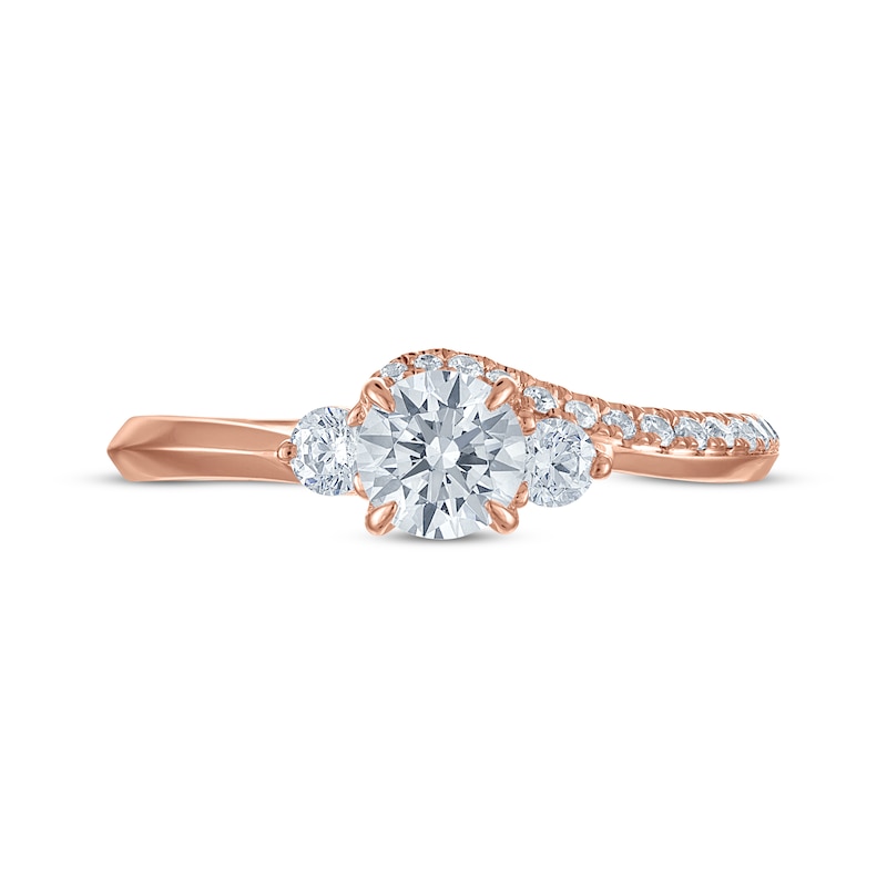 Main Image 3 of Memories Moments Magic Round-Cut Diamond Three-Stone Swirl Engagement Ring 3/4 ct tw 14K Rose Gold