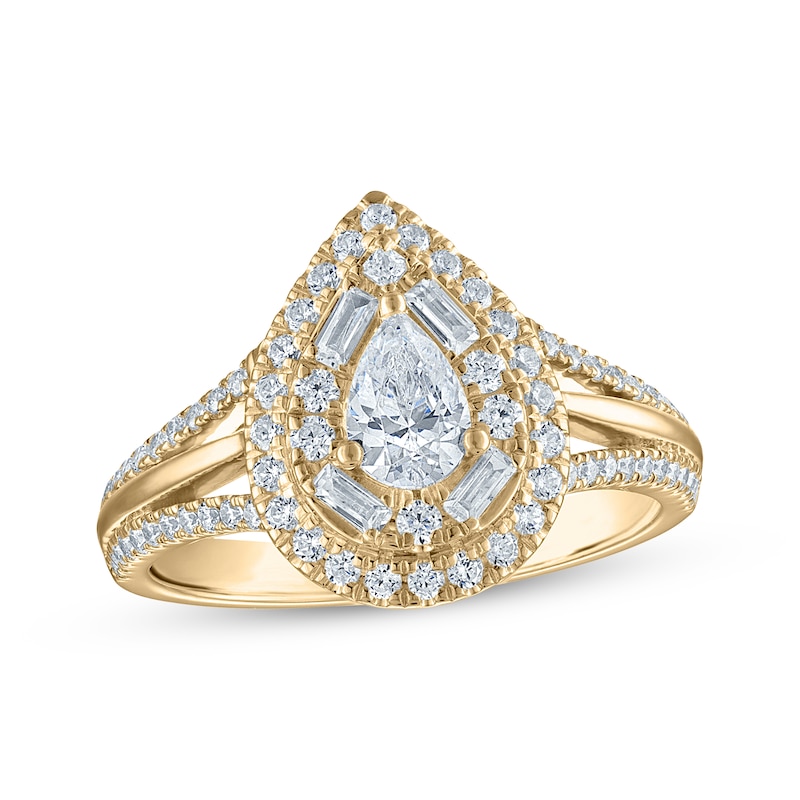 Pear-Shaped Diamond Double Halo Engagement Ring 1 ct tw 14K Yellow Gold