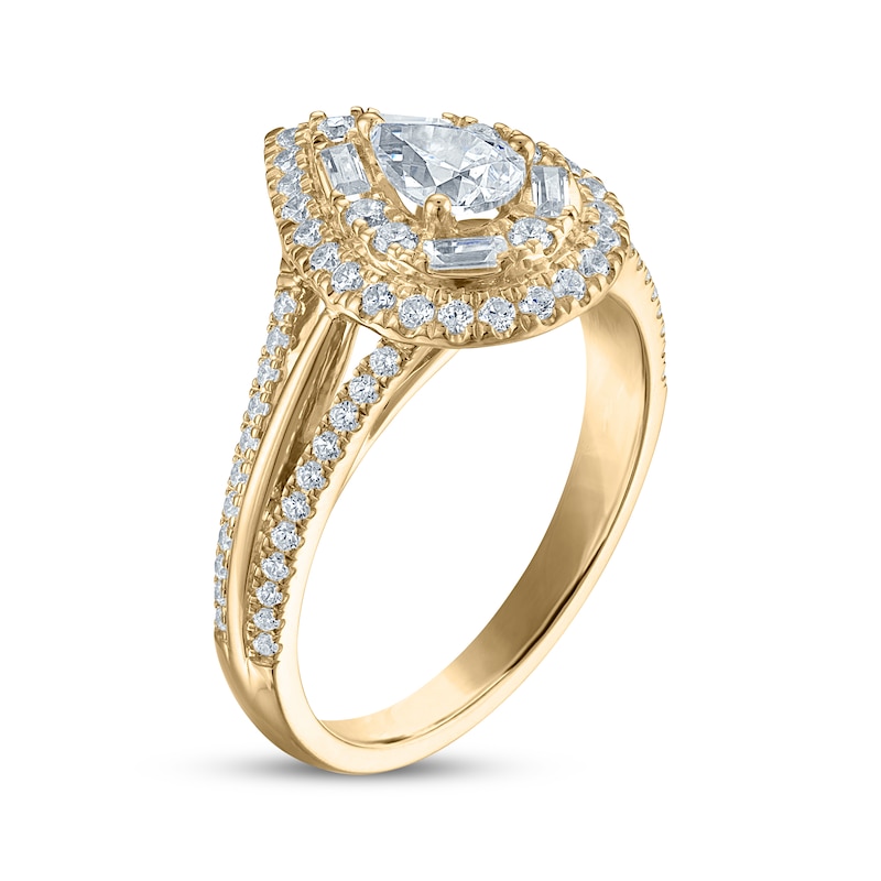 Pear-Shaped Diamond Double Halo Engagement Ring 1 ct tw 14K Yellow Gold