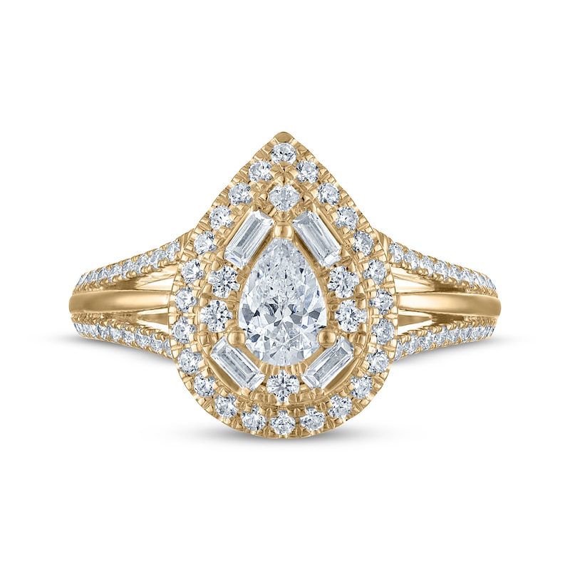 Pear-Shaped Diamond Double Halo Engagement Ring 1 ct tw 14K Yellow Gold