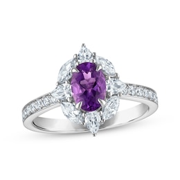 Oval-Cut Amethyst & Diamond Engagement Ring 3/4 ct tw 14K White Gold