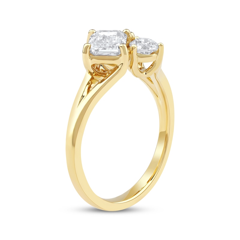 Memories Moments Magic Lab-Grown Diamonds by KAY Emerald, Pear & Round-Cut Three-Stone Engagement Ring 1-1/2 ct tw 14K Yellow Gold