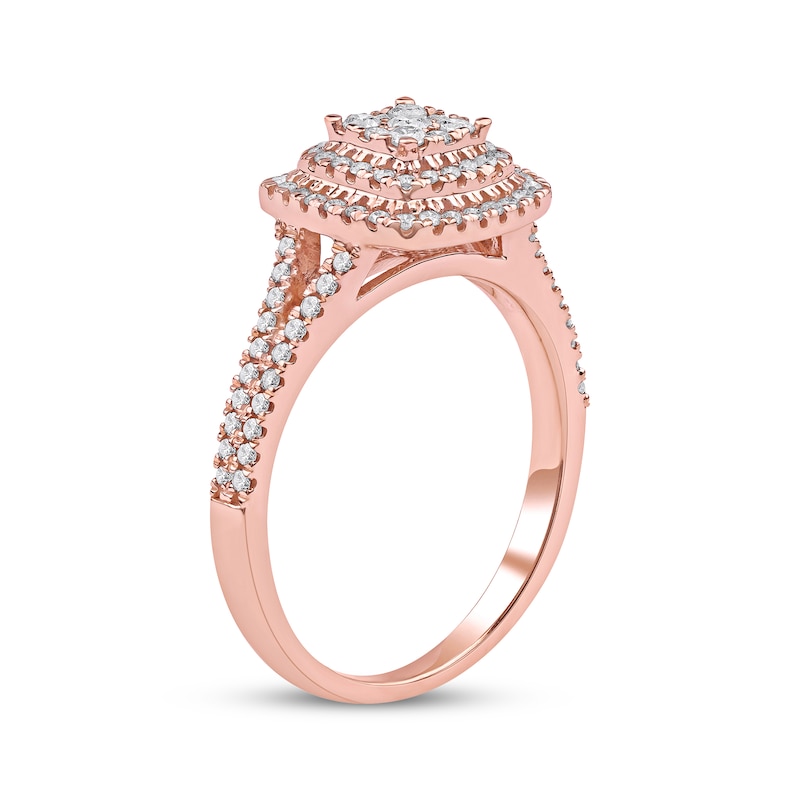 Main Image 2 of Multi-Diamond Cushion-Shaped Double Halo Engagement Ring 3/8 ct tw 10K Rose Gold