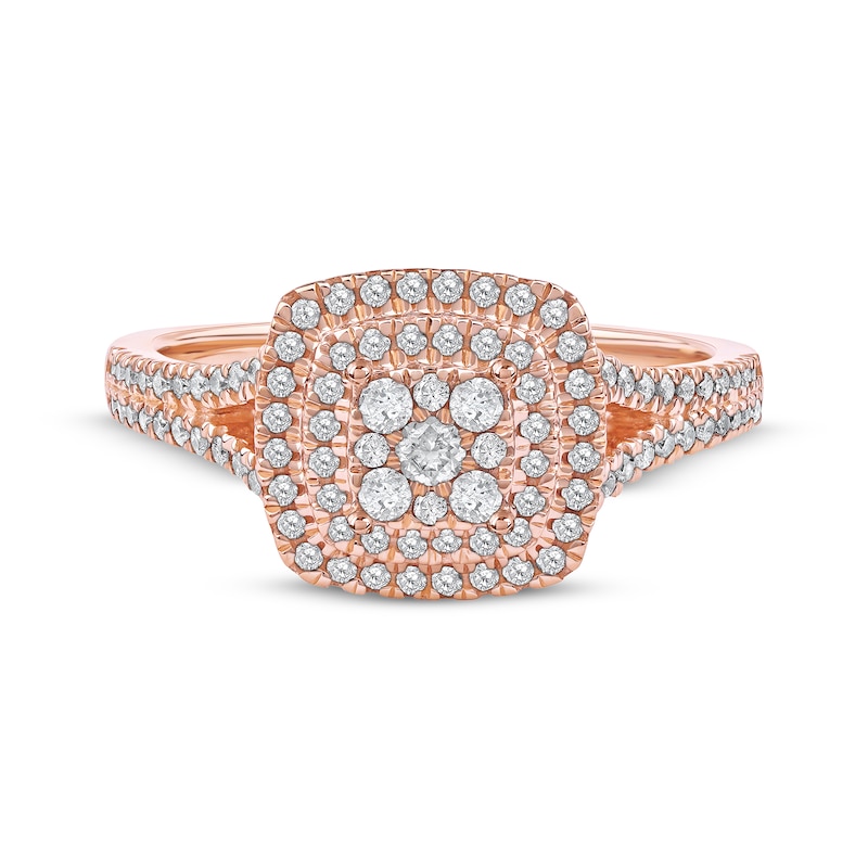 Main Image 3 of Multi-Diamond Cushion-Shaped Double Halo Engagement Ring 3/8 ct tw 10K Rose Gold