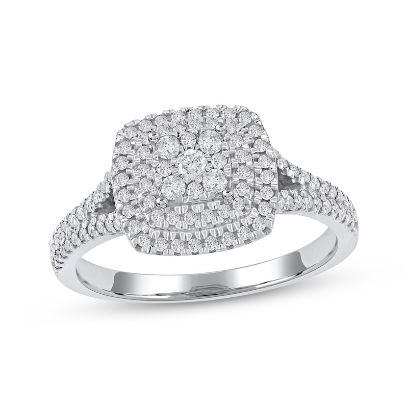 Main Image 1 of Multi-Diamond Cushion-Shaped Double Halo Engagement Ring 3/8 ct tw 10K White Gold