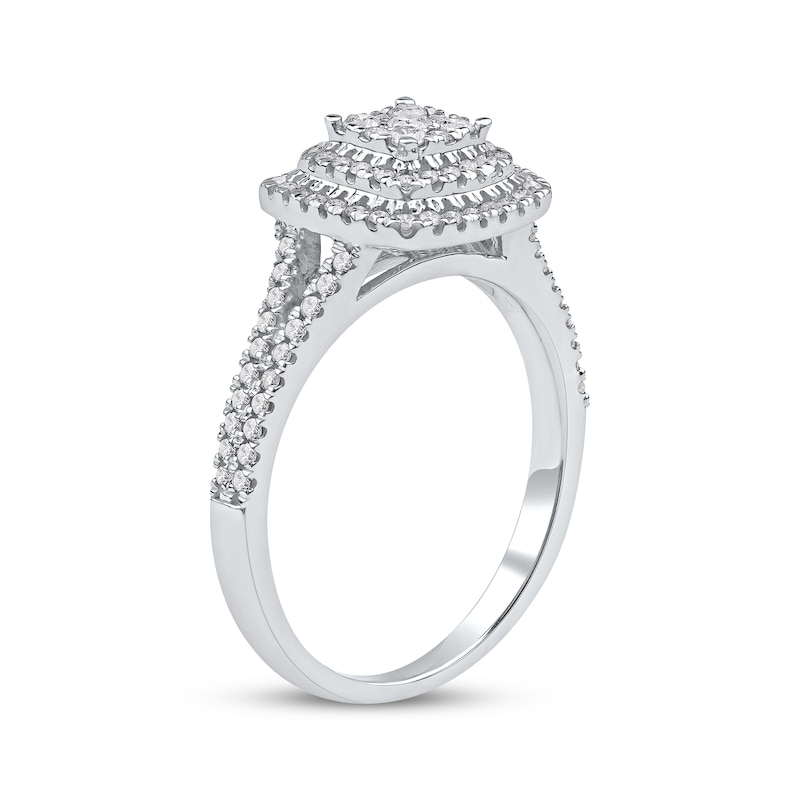 Main Image 2 of Multi-Diamond Cushion-Shaped Double Halo Engagement Ring 3/8 ct tw 10K White Gold