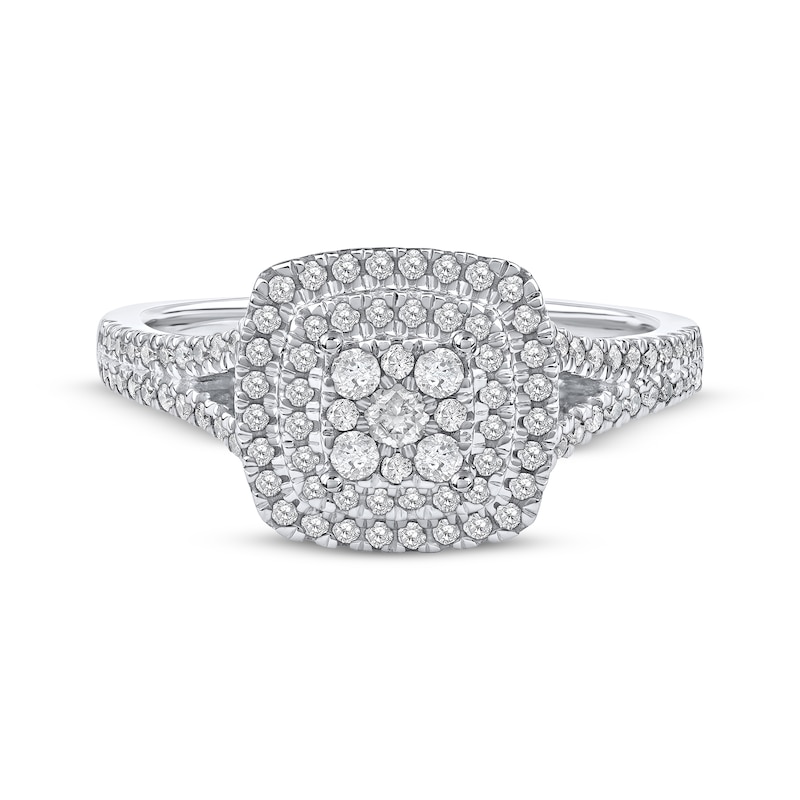 Main Image 3 of Multi-Diamond Cushion-Shaped Double Halo Engagement Ring 3/8 ct tw 10K White Gold