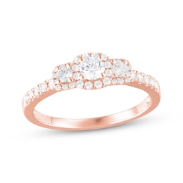 Diamond Three-Stone Halo Engagement Ring 1/2 ct tw 14K Rose Gold