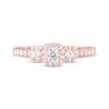 Thumbnail Image 4 of Diamond Three-Stone Halo Engagement Ring 1/2 ct tw 14K Rose Gold