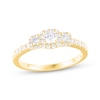 Thumbnail Image 1 of Diamond Three-Stone Halo Engagement Ring 1/2 ct tw 14K Yellow Gold