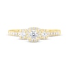 Thumbnail Image 4 of Diamond Three-Stone Halo Engagement Ring 1/2 ct tw 14K Yellow Gold