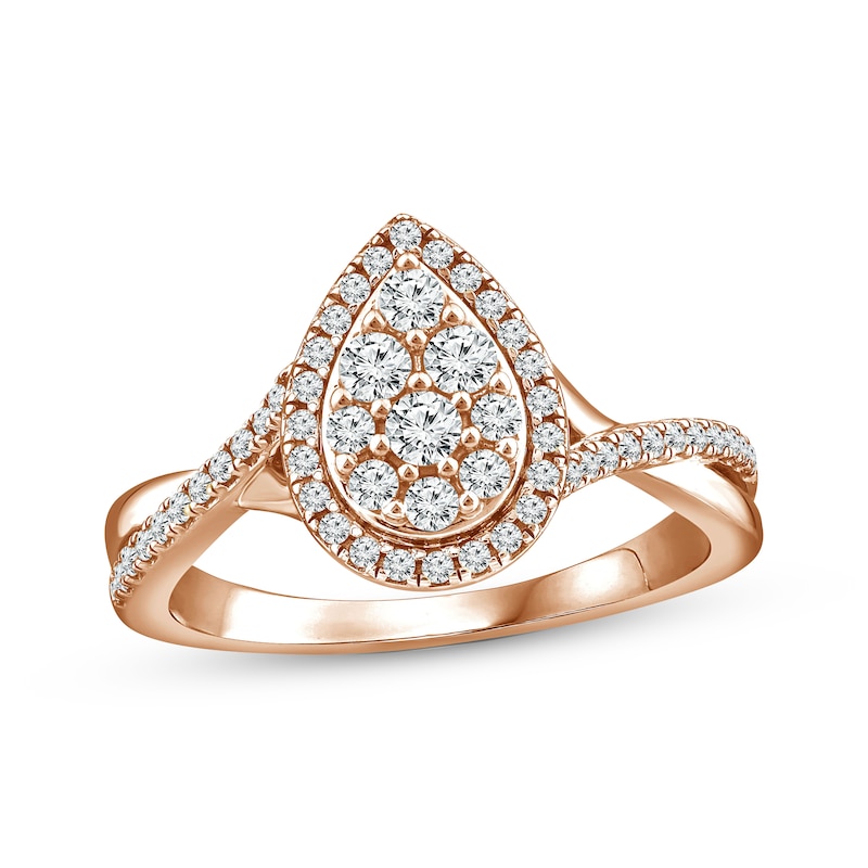 Main Image 1 of Multi-Diamond Center Pear-Shaped Halo Engagement Ring 1/2 ct tw 14K Rose Gold