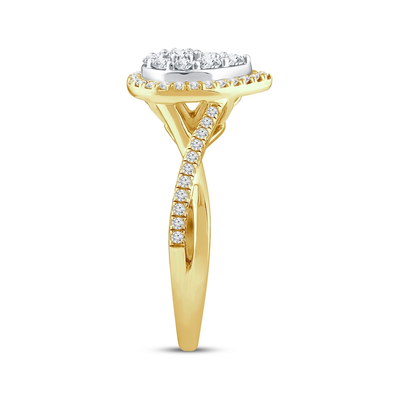 Main Image 2 of Multi-Diamond Center Pear-Shaped Halo Engagement Ring 1/2 ct tw 14K Yellow Gold