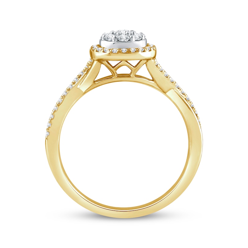 Main Image 3 of Now + Forever Multi-Diamond Center Pear-Shaped Halo Engagement Ring 1/2 ct tw 14K Yellow Gold