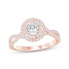 Thumbnail Image 1 of Round-Cut Diamond Double Halo Engagement Ring 1/2 ct tw 10K Rose Gold