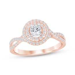 Round-Cut Diamond Double Halo Engagement Ring 1/2 ct tw 10K Rose Gold