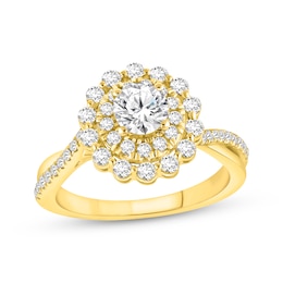 Round-Cut Diamond Starburst Halo Engagement Ring 1-1/4 ct tw 14K Yellow Gold