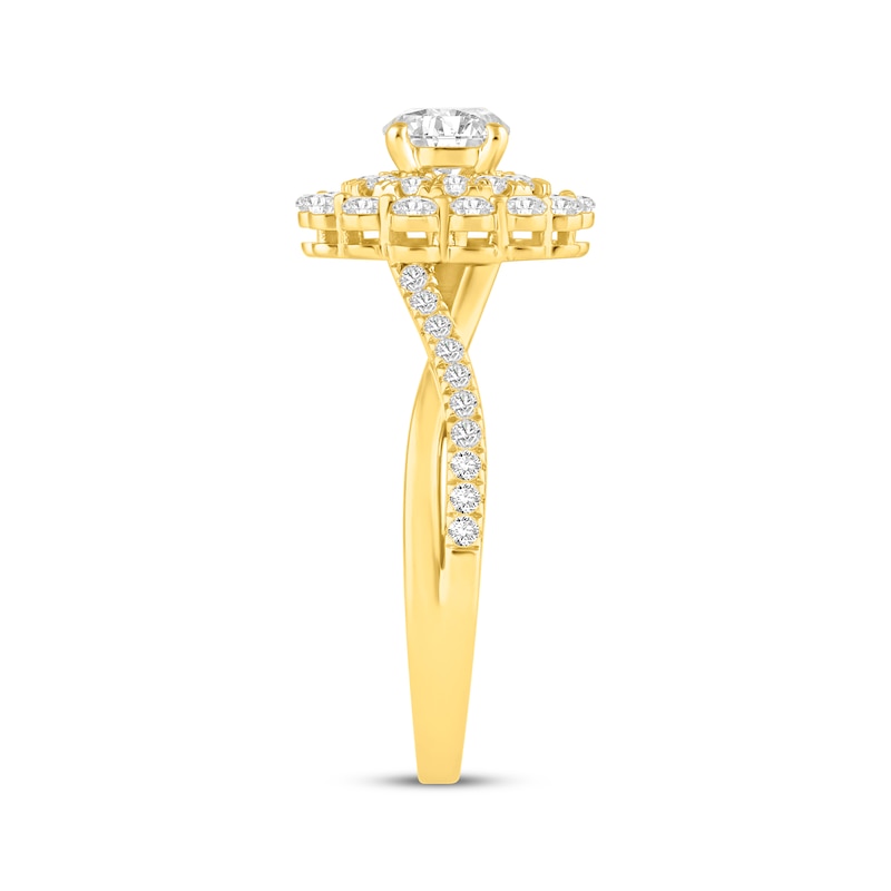 Main Image 2 of Round-Cut Diamond Starburst Halo Engagement Ring 1-1/4 ct tw 14K Yellow Gold