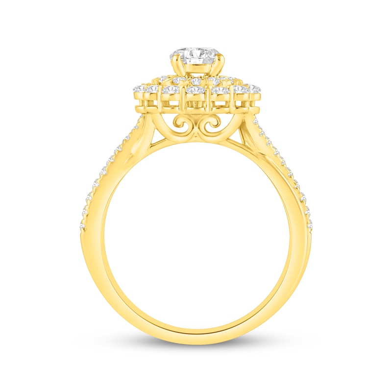 Main Image 3 of Round-Cut Diamond Starburst Halo Engagement Ring 1-1/4 ct tw 14K Yellow Gold