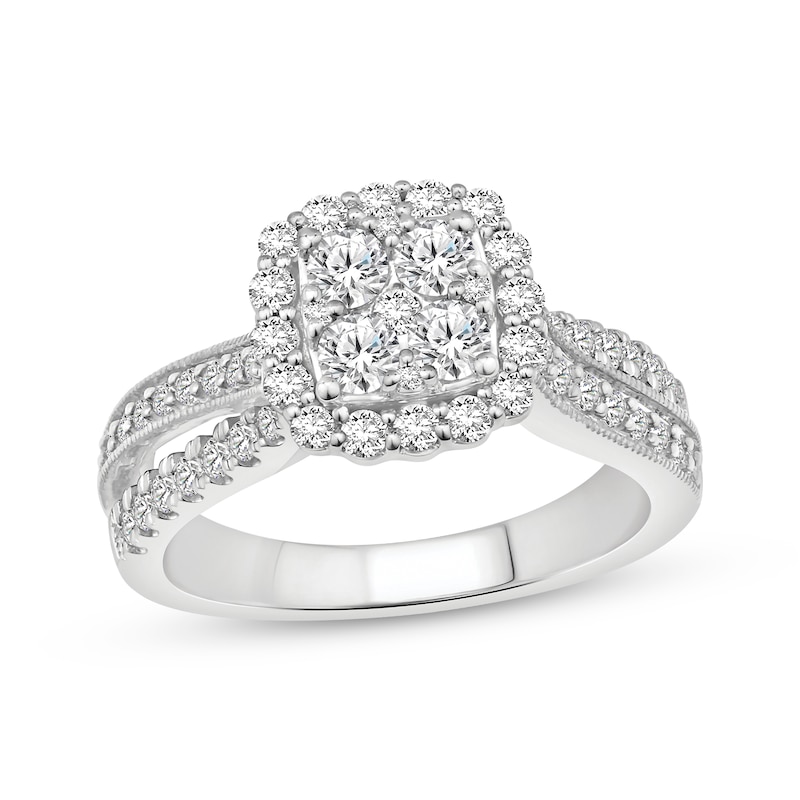 Main Image 1 of Multi-Diamond Cushion Halo Engagement Ring 1 ct tw 14K White Gold