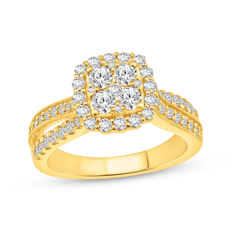 Main Image 1 of Multi-Diamond Cushion Halo Engagement Ring 1 ct tw 14K Yellow Gold