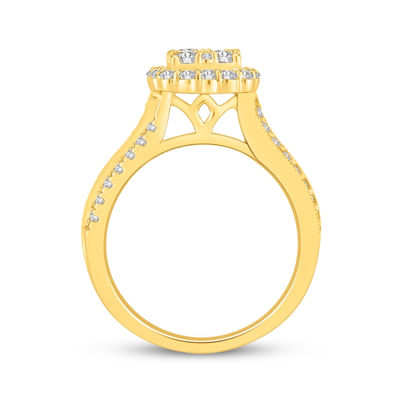 Main Image 3 of Multi-Diamond Cushion Halo Engagement Ring 1 ct tw 14K Yellow Gold