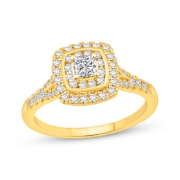 Princess-Cut Diamond Double Cushion Halo Engagement Ring 5/8 ct tw 14K Yellow Gold