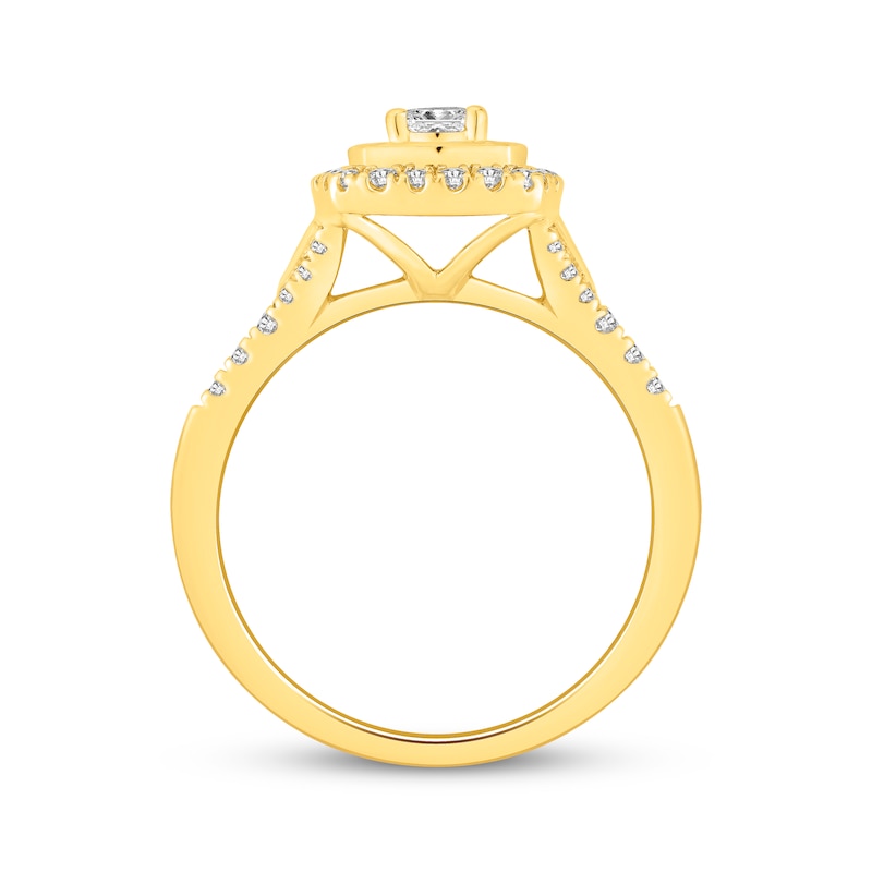 Main Image 3 of Princess-Cut Diamond Double Cushion Halo Engagement Ring 5/8 ct tw 14K Yellow Gold