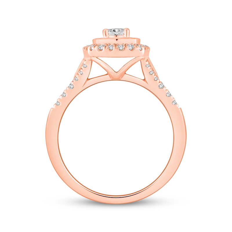 Main Image 3 of Princess-Cut Diamond Double Cushion Halo Engagement Ring 5/8 ct tw 14K Rose Gold