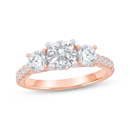 Lab-Grown Diamonds by KAY Round-Cut Three-Stone Engagement Ring 2 ct tw 14K Rose Gold