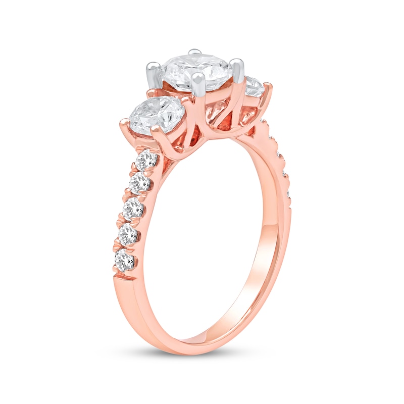 Main Image 2 of Lab-Grown Diamonds by KAY Round-Cut Three-Stone Engagement Ring 2 ct tw 14K Rose Gold