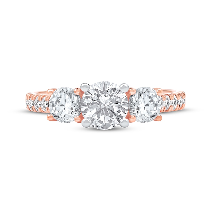 Main Image 3 of Lab-Grown Diamonds by KAY Round-Cut Three-Stone Engagement Ring 2 ct tw 14K Rose Gold