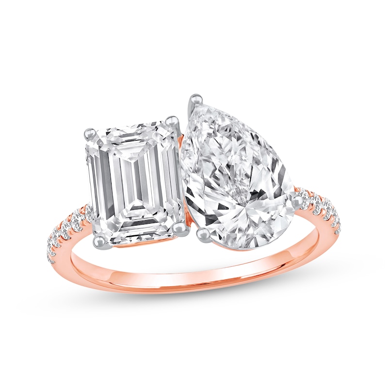 Main Image 1 of Toi et Moi Emerald-Cut & Pear-Shaped Lab-Grown diamond Engagement Ring 4-1/4 ct tw 14K Rose Gold