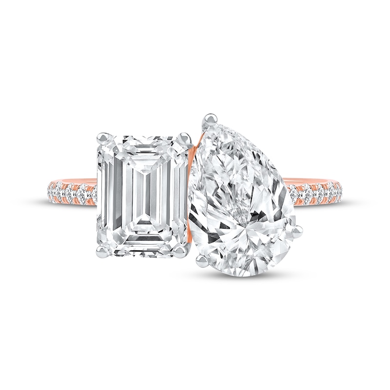 Main Image 3 of Toi et Moi Emerald-Cut & Pear-Shaped Lab-Grown diamond Engagement Ring 4-1/4 ct tw 14K Rose Gold