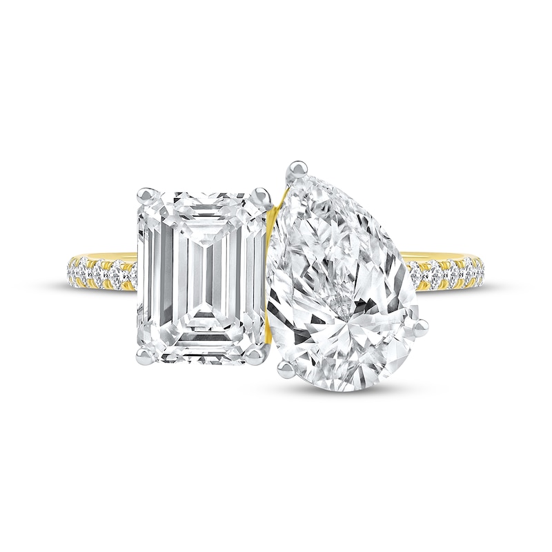 Main Image 3 of Toi et Moi Emerald-Cut & Pear-Shaped Lab-Grown diamond Engagement Ring 4-1/4 ct tw 14K Yellow Gold