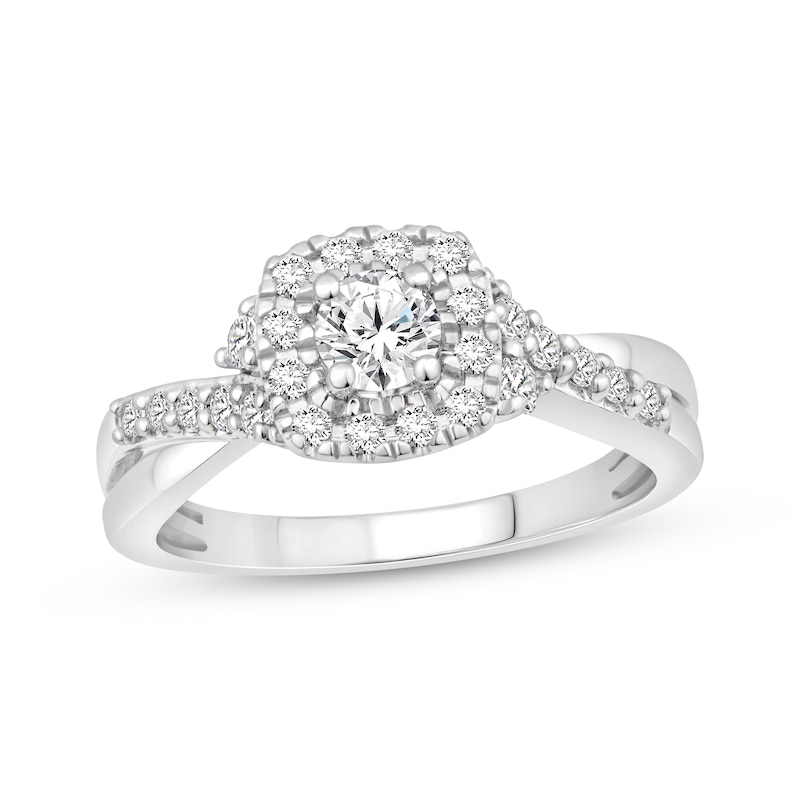 Round-Cut Diamond Halo Engagement Ring 3/4 ct tw 14K White Gold