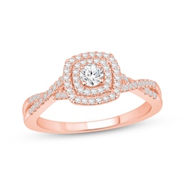 Round-Cut Diamond Double Halo Engagement Ring 3/8 ct tw 10K Rose Gold