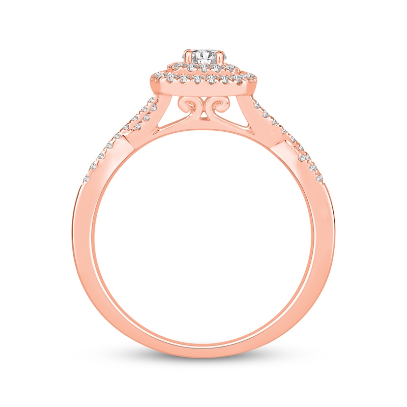 Round-Cut Diamond Double Halo Engagement Ring 3/8 ct tw 10K Rose Gold