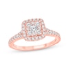 Thumbnail Image 1 of Multi-Diamond Center Cushion Halo Engagement Ring 3/4 ct tw 10K Rose Gold