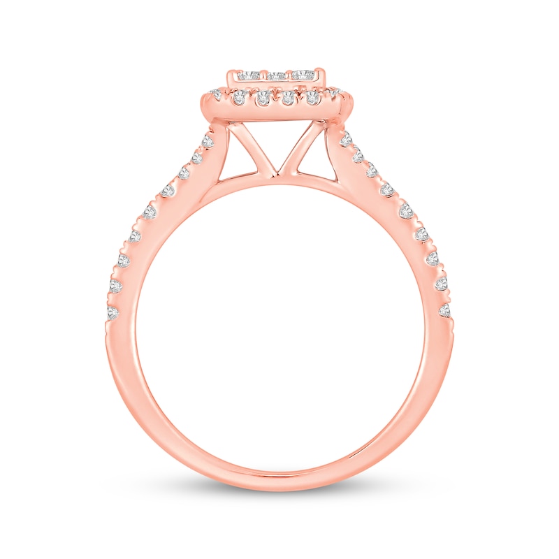 Main Image 3 of Multi-Diamond Center Cushion Halo Engagement Ring 3/4 ct tw 10K Rose Gold