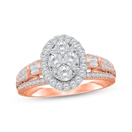 Multi-Diamond Center Oval Halo Engagement Ring 1 ct tw 14K Rose Gold