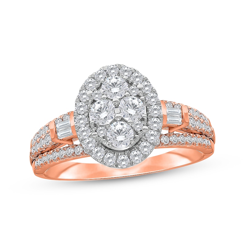 Main Image 1 of Multi-Diamond Center Oval Halo Engagement Ring 1 ct tw 14K Rose Gold