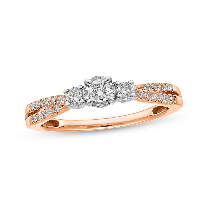 Round-Cut Diamond Three-Stone Engagement Ring 1/3 ct tw 10K Rose Gold